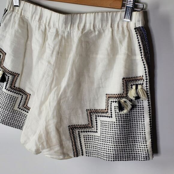 J Crew Collection White linen shorts with black embroidery and tassels Size XS - Picture 5 of 10
